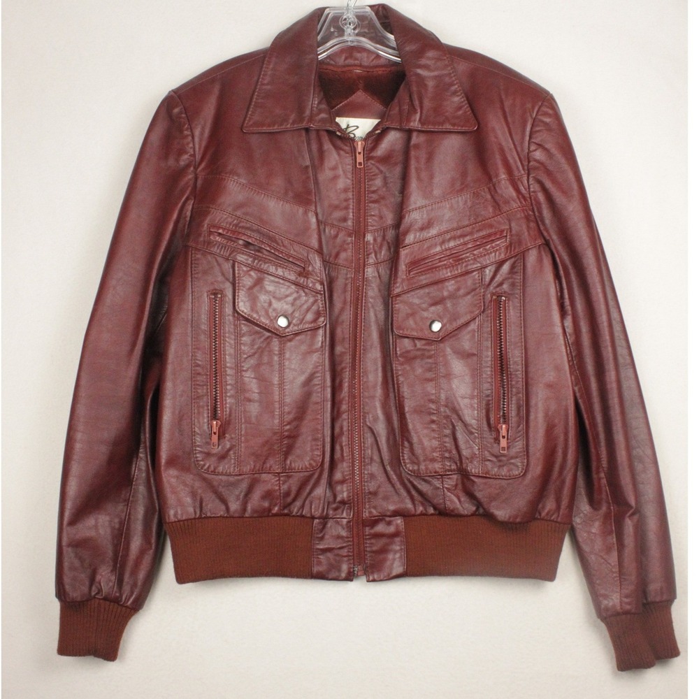 Vintage Bermans Oxblood Leather Bomber Jacket Removable Pile Liner 46